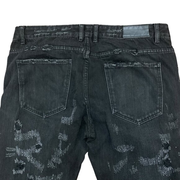 VTG Embellish Mens Jeans Black Distressed 38x33 Raw Hem Y2K Skater Streetwear - Picture 9 of 12